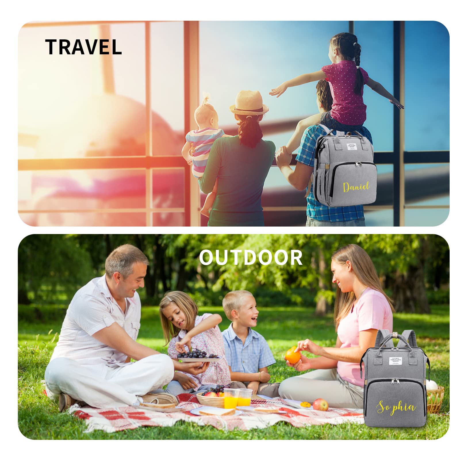 Borsa per pannolini personalizzata 3 in 1 zaino con fasciatoio multifunzione grandi borse per pannolini per bambini per ragazzi e ragazze portatile, borsa fasciatoio leggera personalizzata Regali
