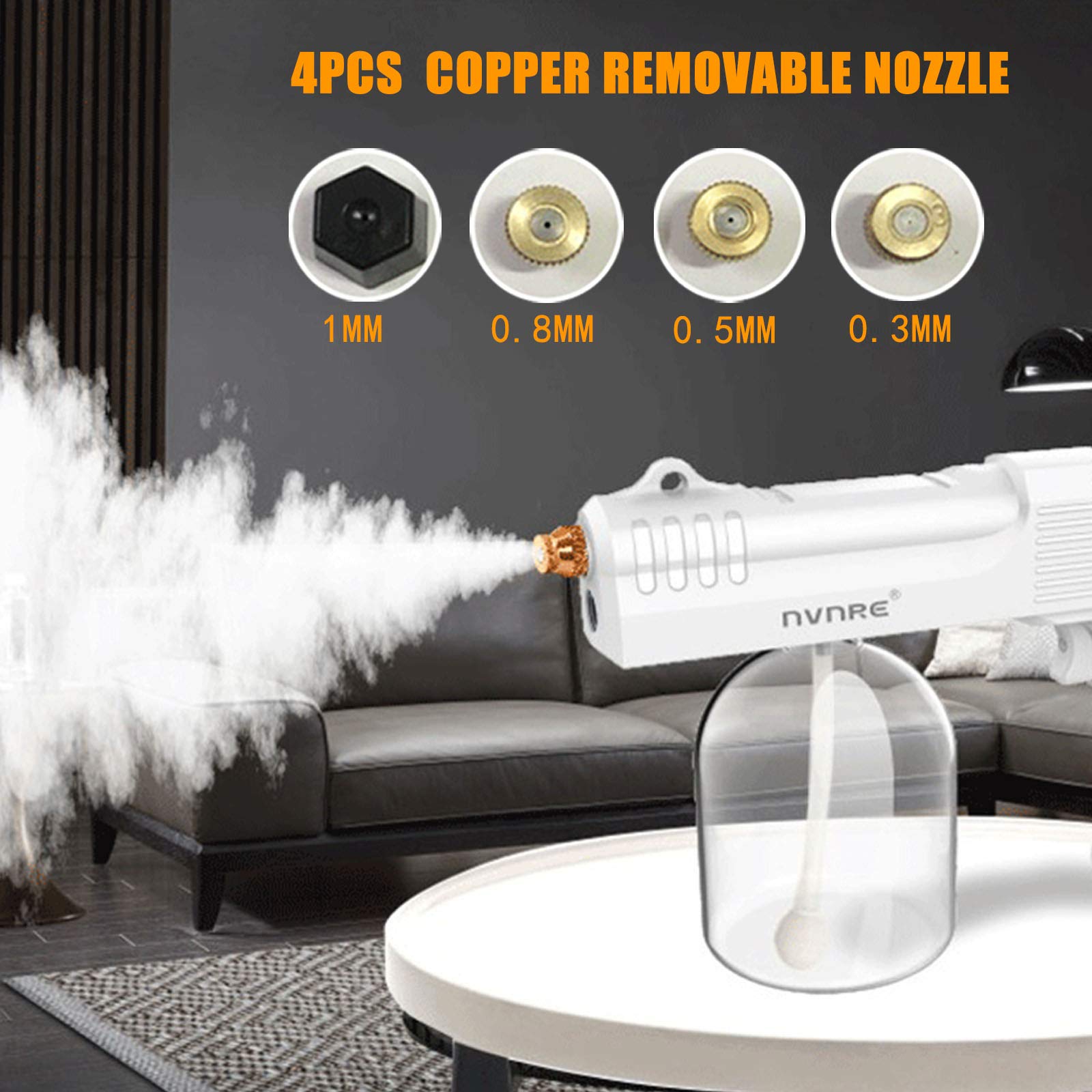Nebulizzatore portatile, 4 ugelli, spray disinfettante senza fili, alimentato a batteria 4000Mah, pistola a spruzzo Nano Blu-ray per casa, ufficio, hotel, auto, viaggi,Bianca
