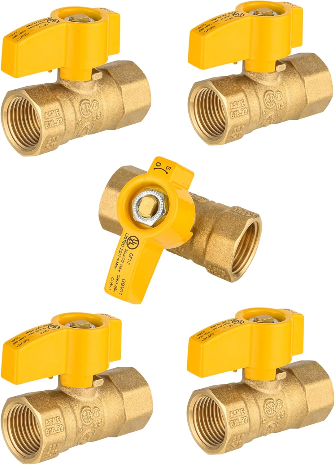 (Pack of 5) EFIELD Gas Ball Valve with 3/4'' FIP x 3/4'' FIP brass Fittings for Gas Connectors with Quarter-Turn, CSA Approved (5),(VALVE236-5PCS)