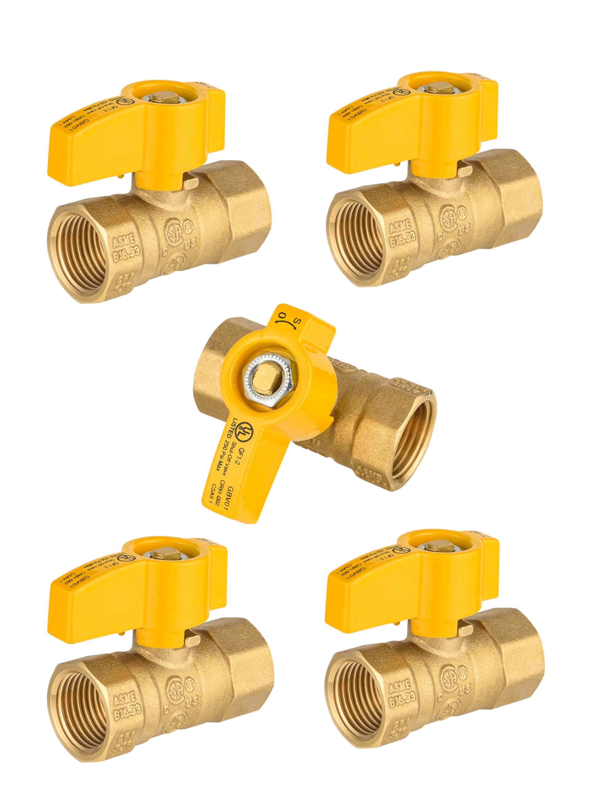 (Pack of 5) EFIELD Gas Ball Valve with 3/4'' FIP x 3/4'' FIP brass Fittings for Gas Connectors with Quarter-Turn, CSA Approved (5)