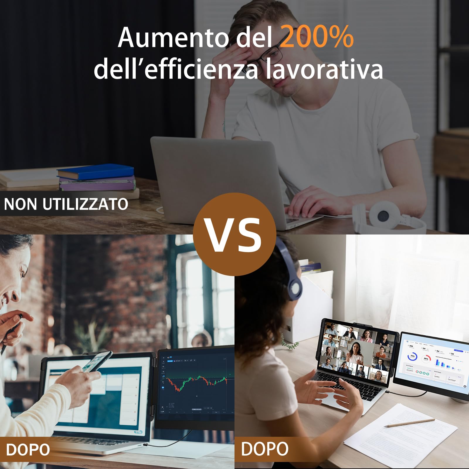 Doppio Schermo PC Portatile - Portable Monitor 14" FHD 1080P IPS Estensione Schermo PC Portatile per 13,3"-17" Mac, Wins, Chrome