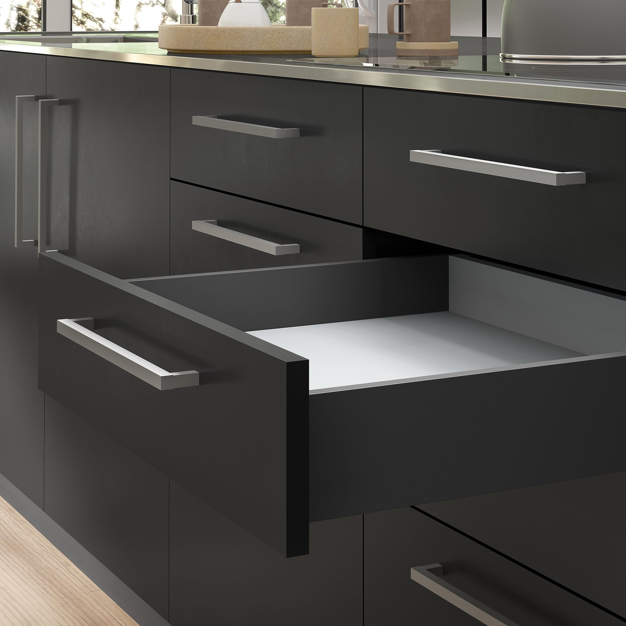 Emuca - Vertex Schublade 40 kg Höhe 93 mm, Tiefe 450 mm, Grau anthrazit, Stahl
