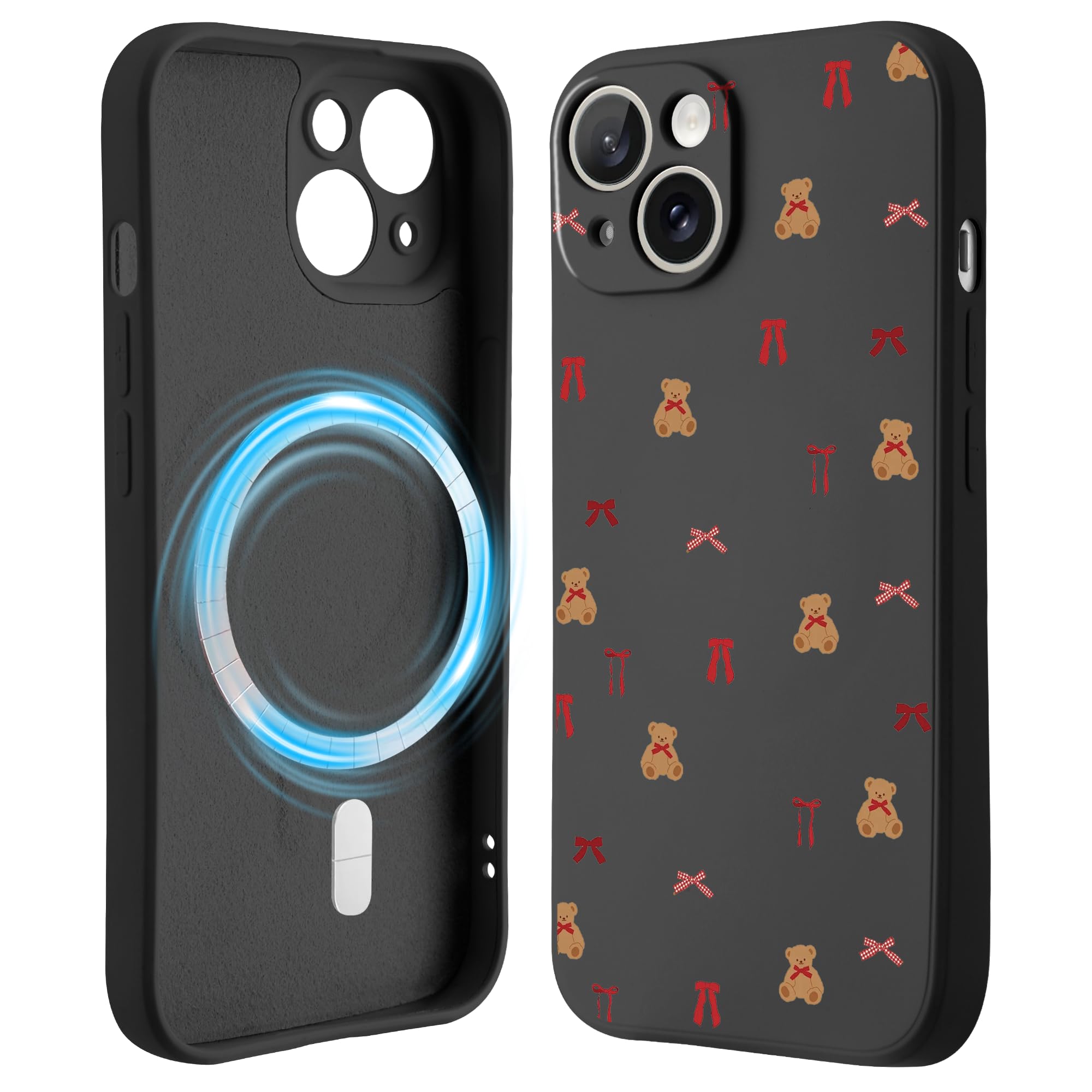 Coque iPhone 14 MagSafe en silicone noir avec motif ours rouge - 8