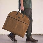 Polare 43” Full Grain Leather Trim Waxed Canvas Carry On Garment Bag for Travel, Waterproof Dust-Proof Foldable Hanging Suitcase Weekender Garment Cover with YKK Zipper