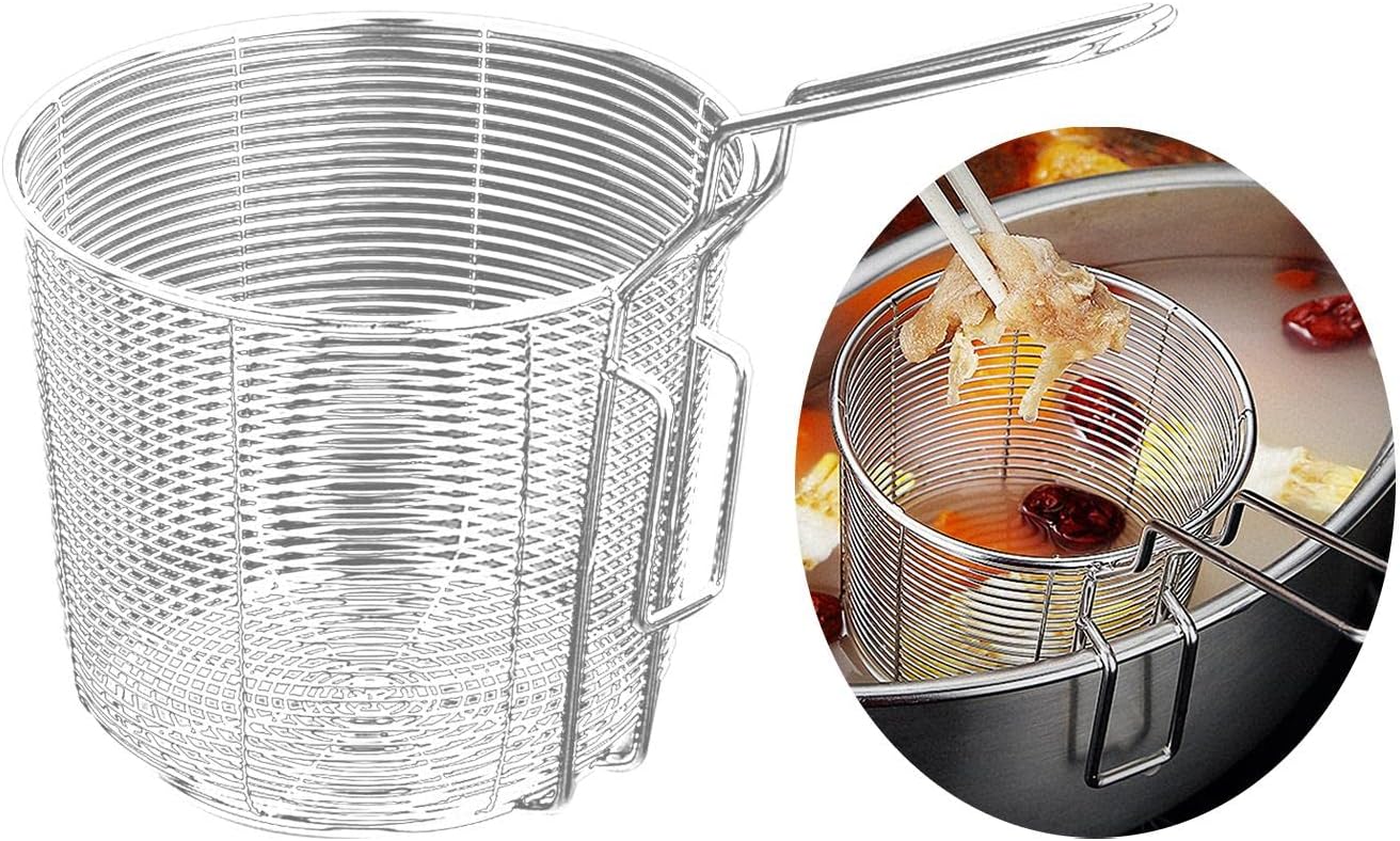 LUAMY ハンドル付きステンレススチール製鍋ザル パスタボイルバスケット 揚げ物調理用, 14cm