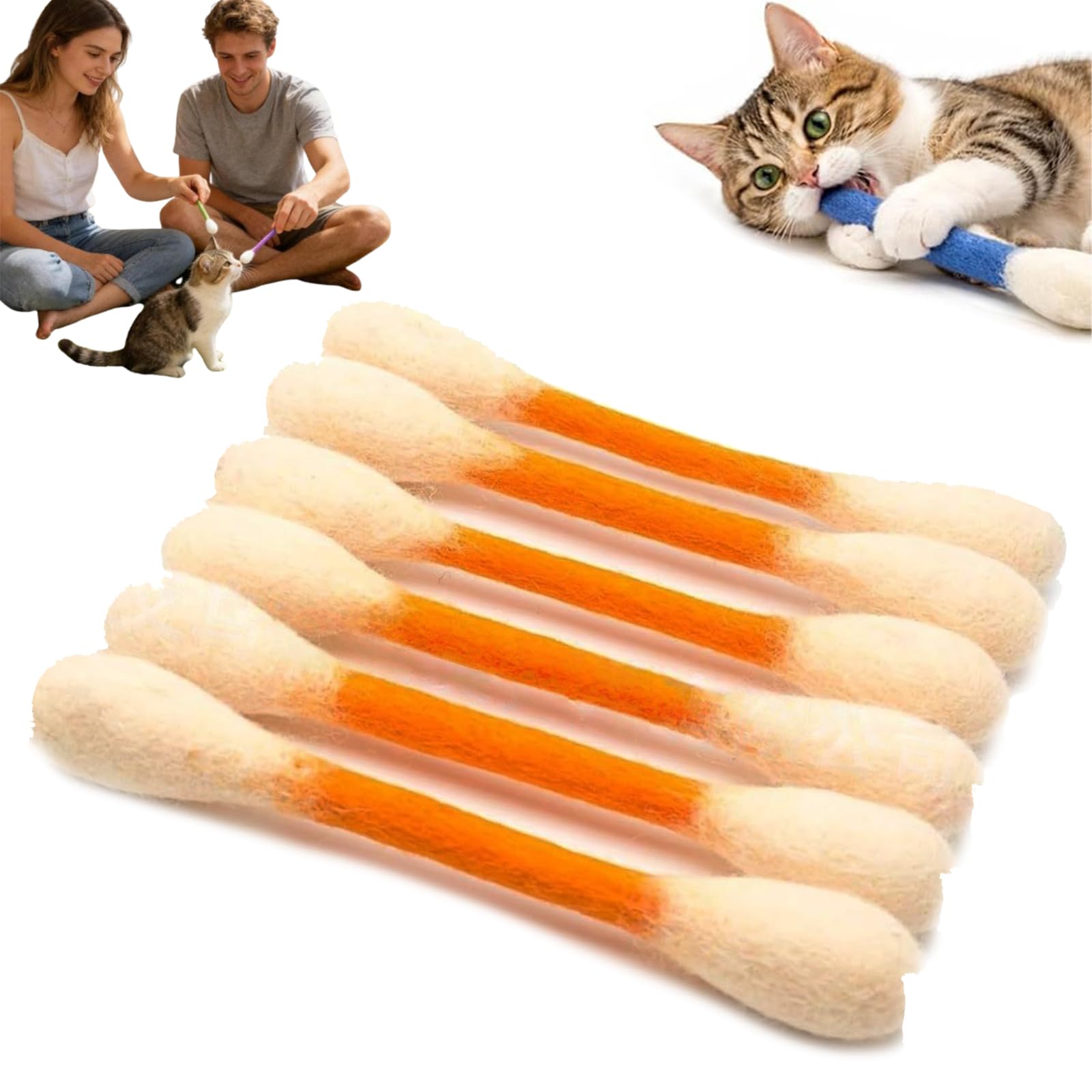 Bulnire Cotton Swabs Cat Toys with Catnip,Cat Toys with Catni,Pack of 6 Giant Cotton Buds, Interactive Cat Toy for Teeth Cleaning, Stable Teething Chew Toy for Indoor Cats (2, C)