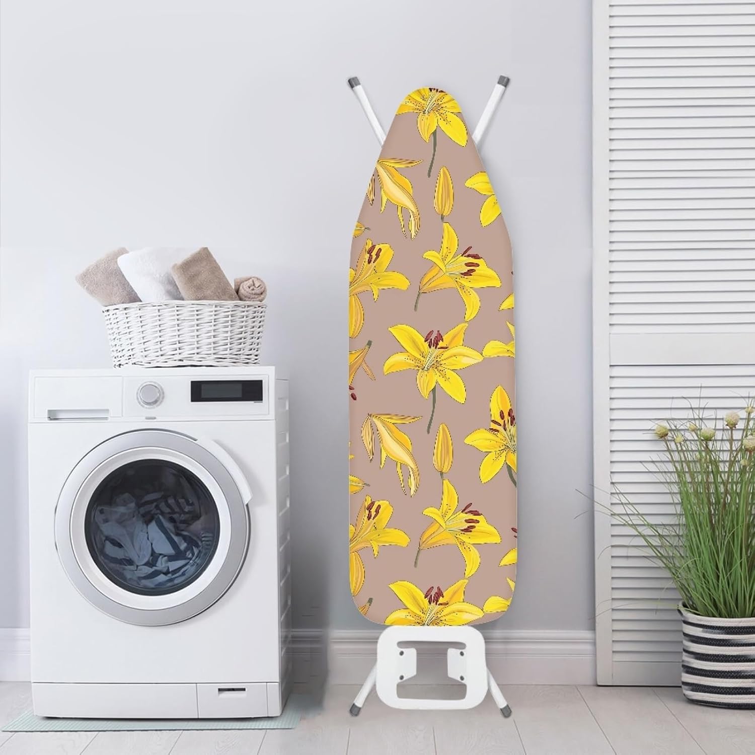 Iron Board Cover with Padding Standard Size Yellow Plants Padded Ironing Board Covers 15x54 Heat Reflective Extra Thick Wide Non Stick Scorch and Stain Resistant Heatproof