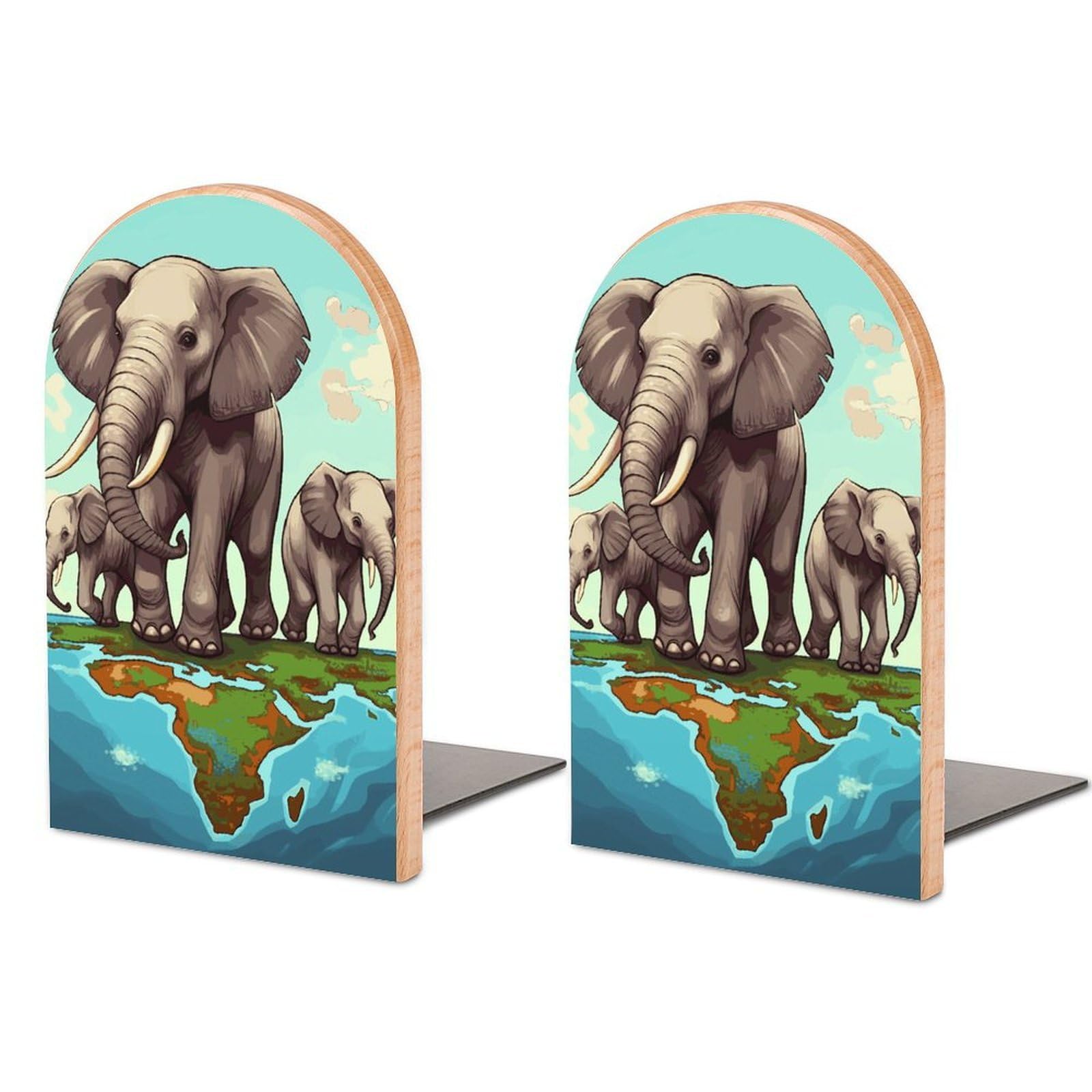 Elephants Bookend Modern Bookends for Shelves Non-Skid Book Holder Heavy Duty Metal Book Storage for Books CDs Decorative Book Stopper for Home