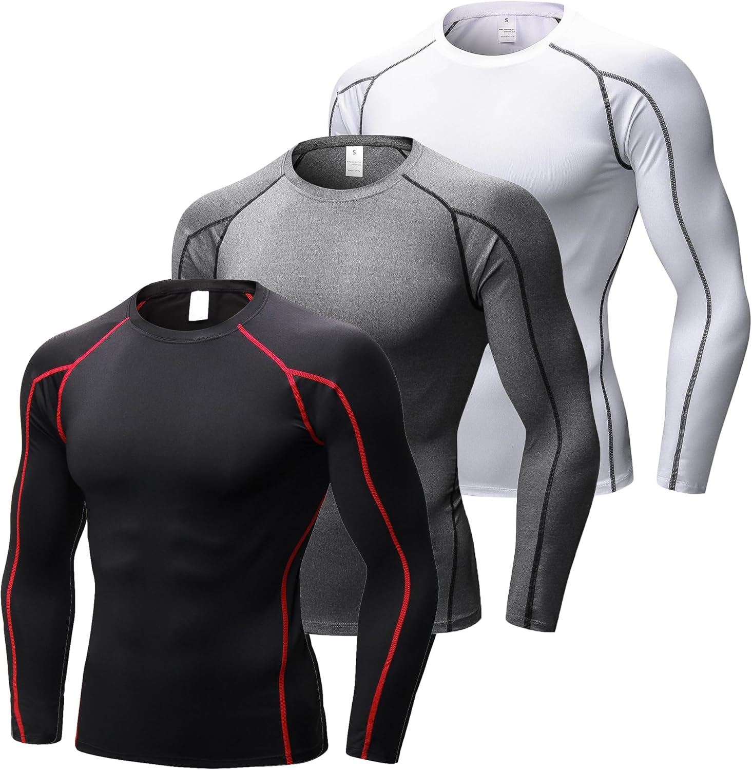 Compression Shirts for Men Long Sleeve Crew Neck Quick Dry Workout Running Athletic Base Layer Mens Compression Tops