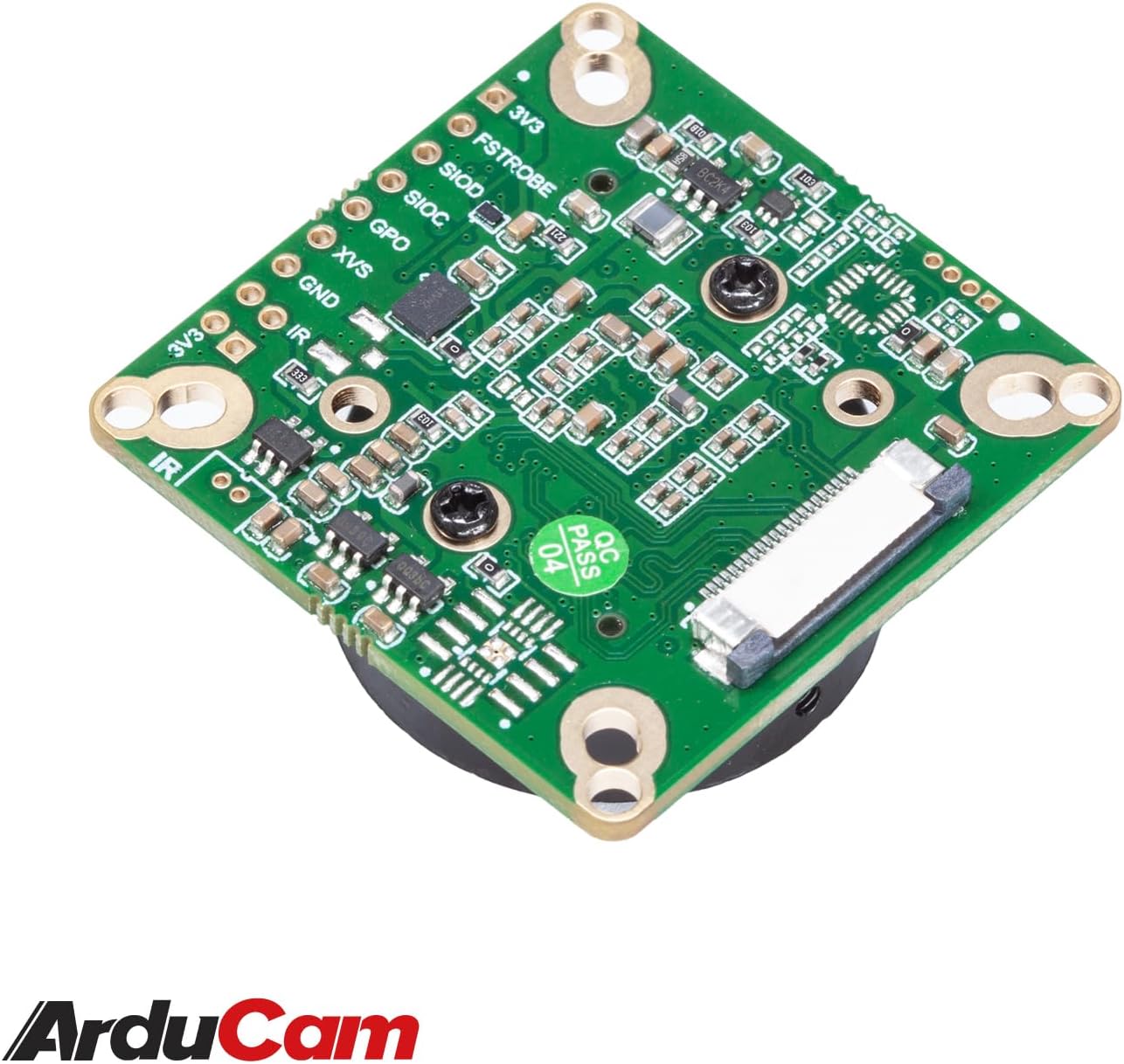 Spate view of the Arducam IMX477 HQ Camera Board, showing the FPC connector and various electronic components.
