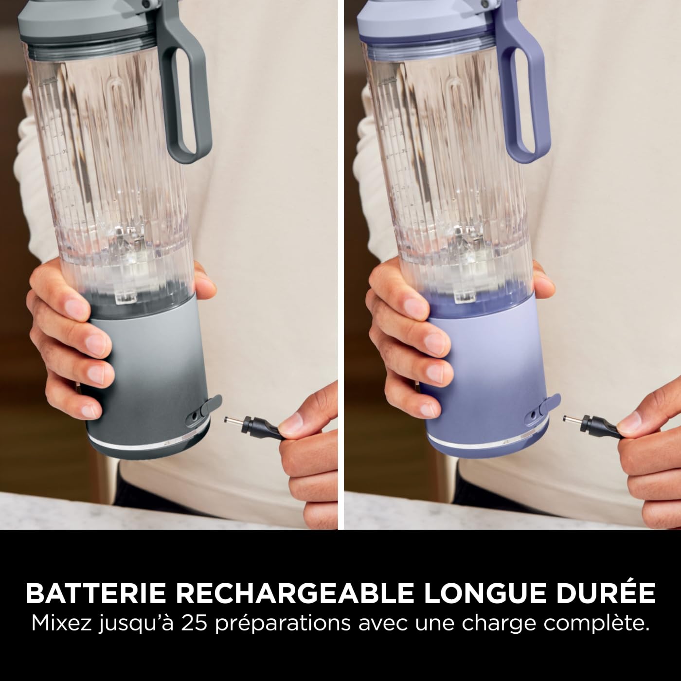 Ninja Blast Max, Duo Pack Blender portable, 2x Capacité de 570 ml, Rechargeable, 3 modes: crush, smoothie & manual, Facile à transporter, Lavable au lave-vaisselle, 1x Lavender + 1x Argent BC251EULS