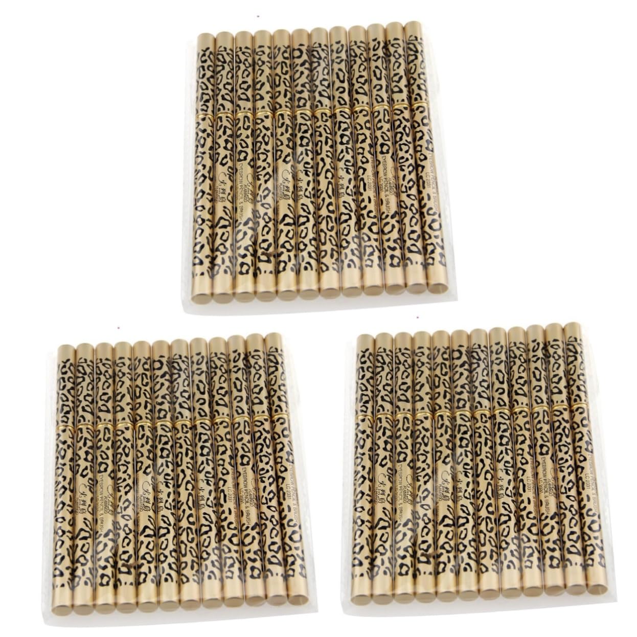 Healeved 3pezzi Matite Per Sopracciglia e Eyeliner Impermeabili Con Pennello Integrato Design a Doppia Testa Dura a Motivo Leopardo Per Trucco Professionale