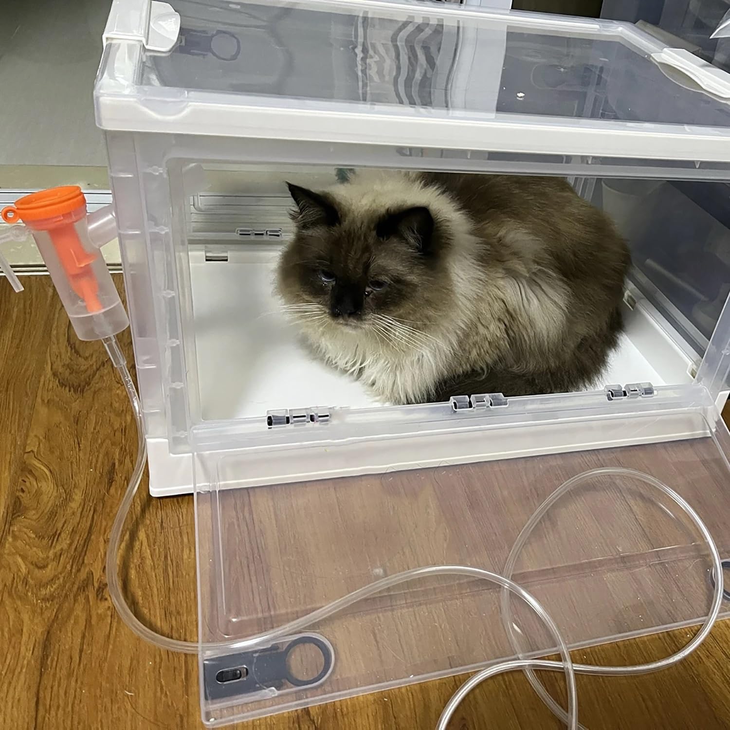 ENHEN Foldable Pet Nebulizer Box Cage - Cough Breathing, Dual Holes Cat Dog Atomization Oxygen Chamber, Portable Home Animal Medical Tent Hospital(Small)