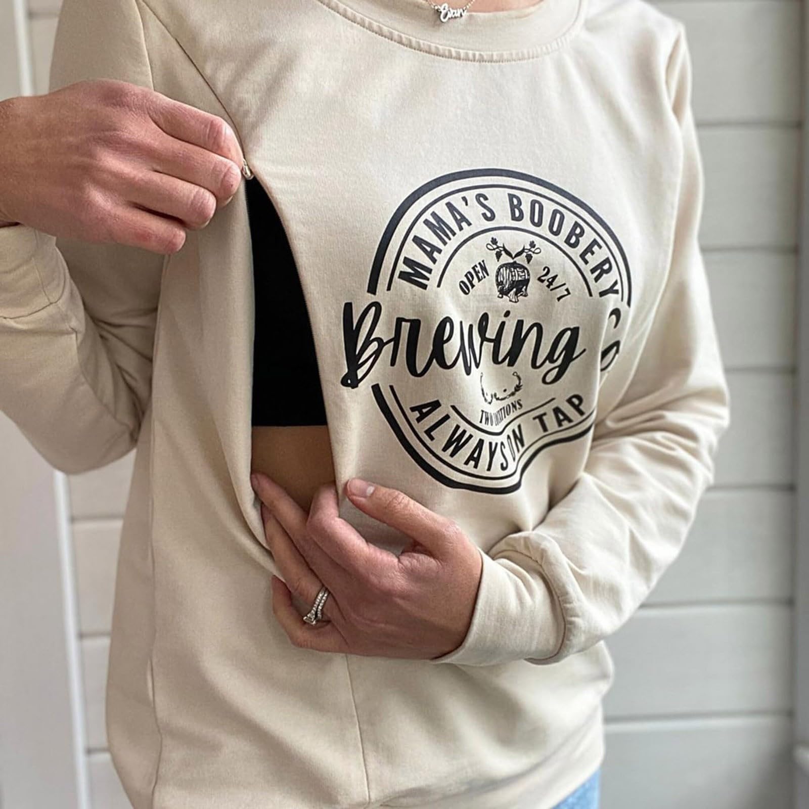 Sweat-Shirt Zip sur Le Devant Maternité Pull-Over d'allaitement Hauts d'allaitement Sweats Enceinte Vêtements d'allaitement à Manches Longues Allaitement Sein Sweat-Shirt de maternité