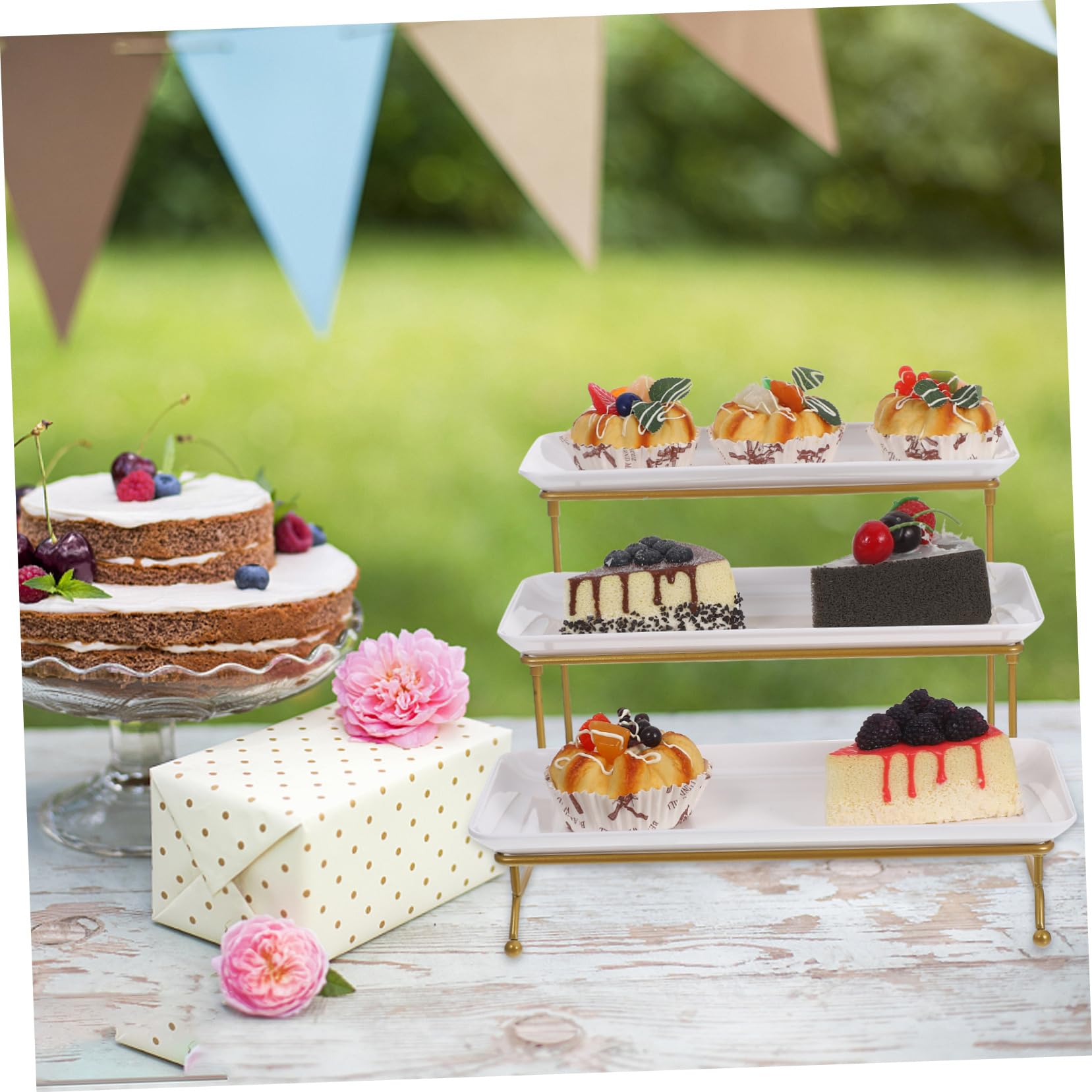 Alzata a più livelli in stile europeo, per dessert, frutta, dolcetti, ideale per matrimoni, tea party, buffet ed eventi speciali