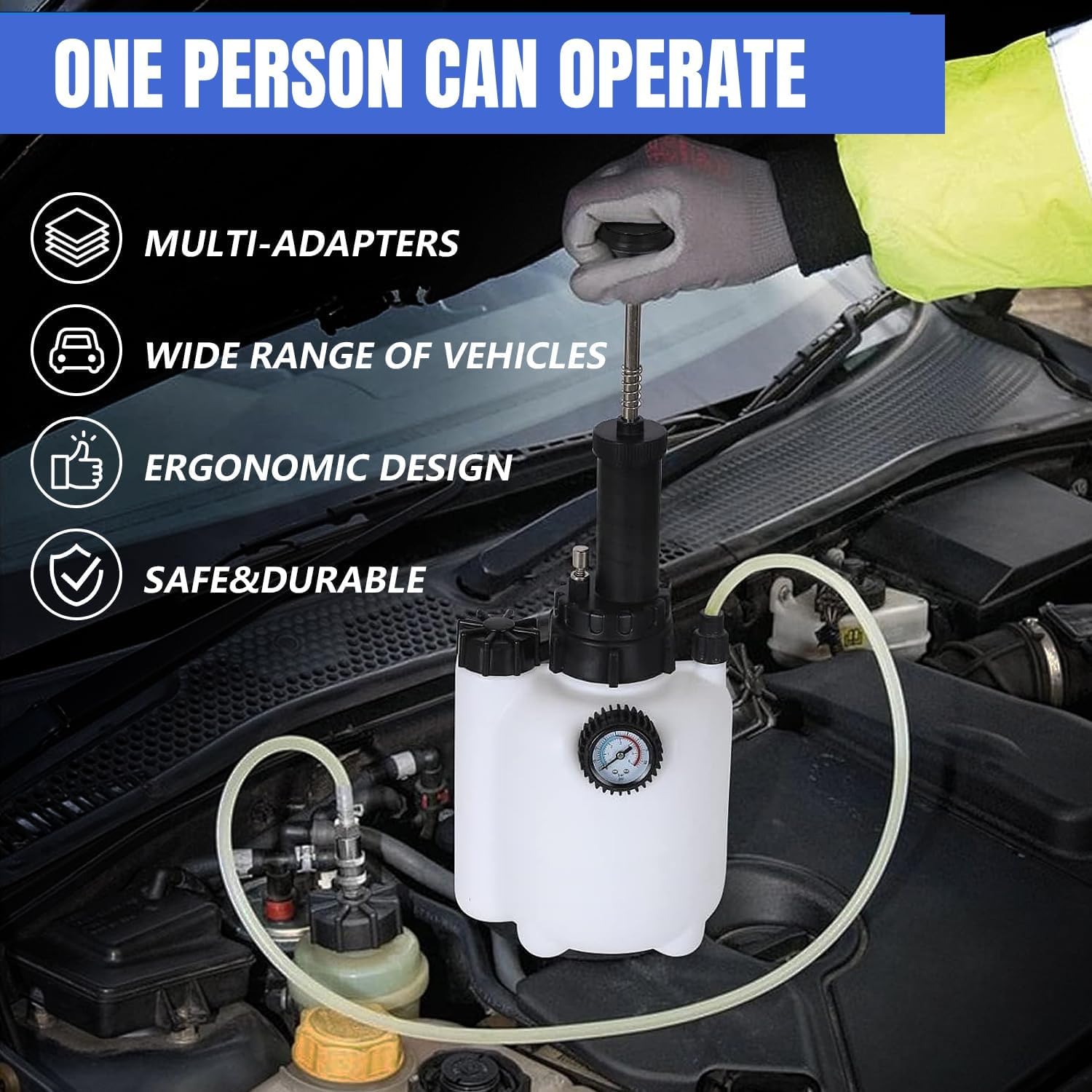 3L Manual Brake Bleeder Kit, One Person Brake Bleed Vacuum Pump with 1L Brake Fluid Bleed Bottle and 4 Master Cylinder Adapters, Suitable for Most Vehicles