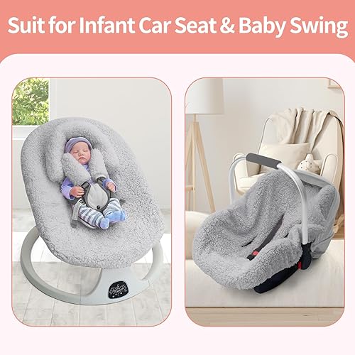 Miniatura 7 de Forro de asiento de automóvil para bebé, funda de asiento de automóvil de invierno, funda de asiento de automóvil de felpa para clima frío, forro de