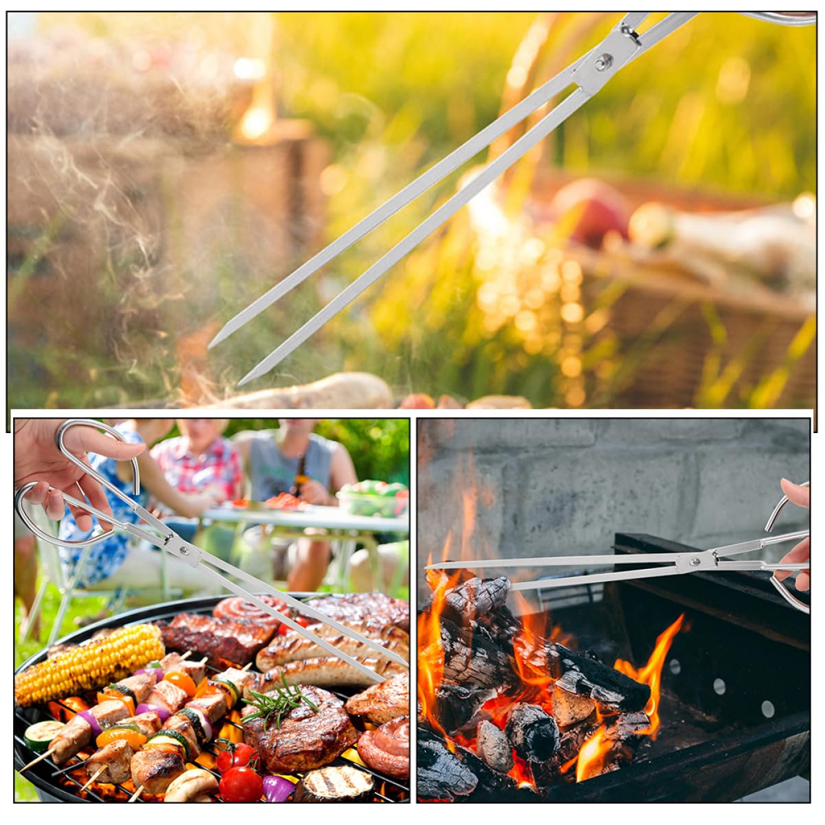 Holibanna Pinza Per Carbone in Acciaio Inox Manico Lungo 60cm Pinza Per Braciere e Stufa Utensile Per Barbecue e Campeggio Per Stabilità e Resistenza Accessorio Versatile Per Cucina All'aperto