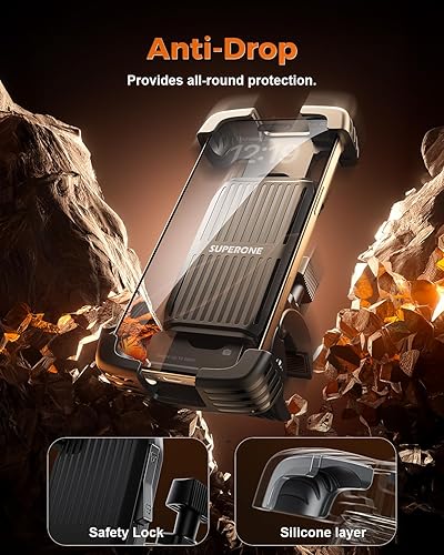 Miniatura 3 de SUPERONE Soporte para teléfono de bicicleta, bloqueo de 1s, soporte de teléfono para motocicleta, antivibración, abrazadera de teléfono celular para
