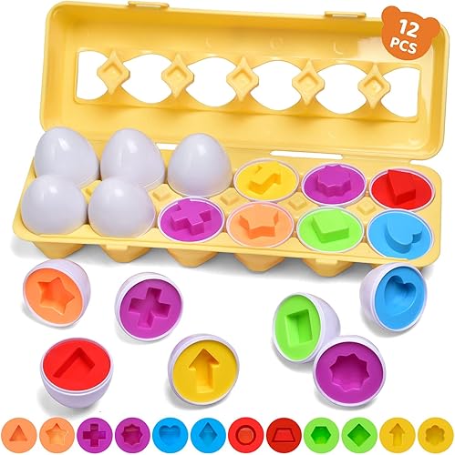 Huevos a juego con colores y formas educativos para bebés y niños pequeños rompecabezas clasificador de reconocimiento juguetes de aprendizaje de