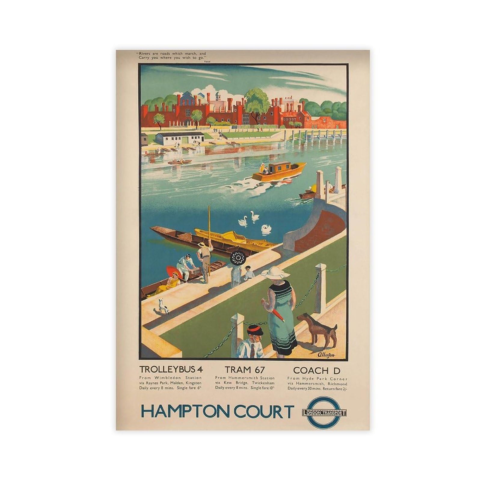 Ncudank Vintage London Transport Hampton Court Poster Canvas Poster Bedroom Decor Landscape Office Room Decor Gift 08X12inch(20X30cm)