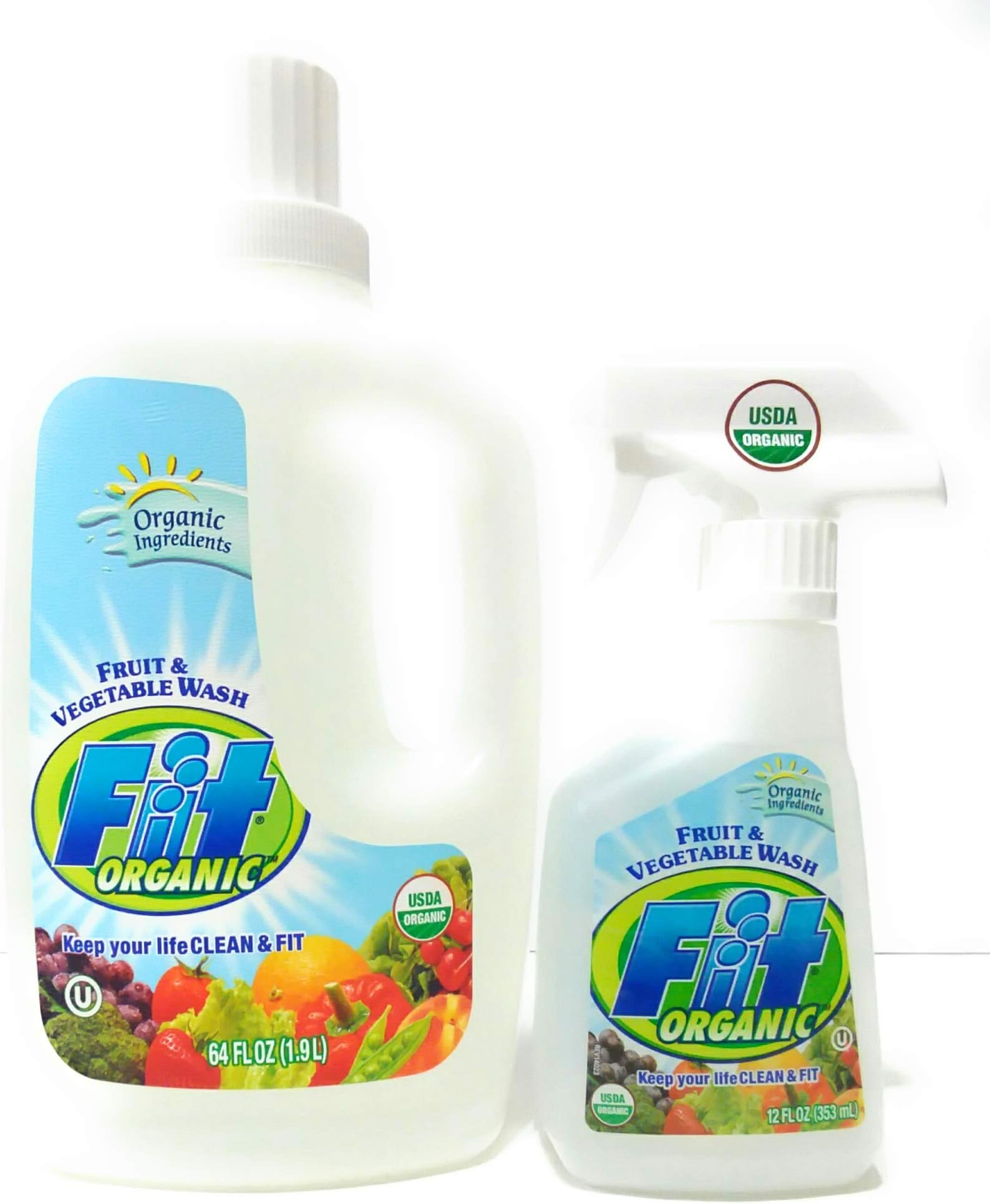 Fit Organic Fruit and Vegetable Wash 12-Ounce Spray Bottle + 64oz Refill Bottle