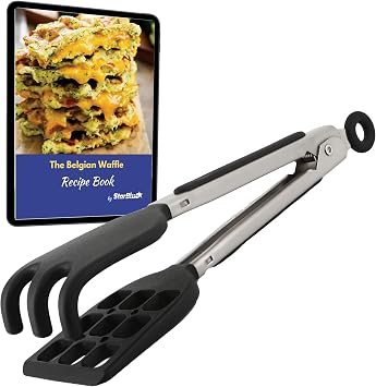 Mini Waffle Tongs by StarBlue 8 Inches Silicone and Nylon Serving Tongs with Non-Slip Smooth Handles, Non-Scratch and Dishwasher Safe, Multipurpose Spatula Tongs for Belgian Waffle Serving