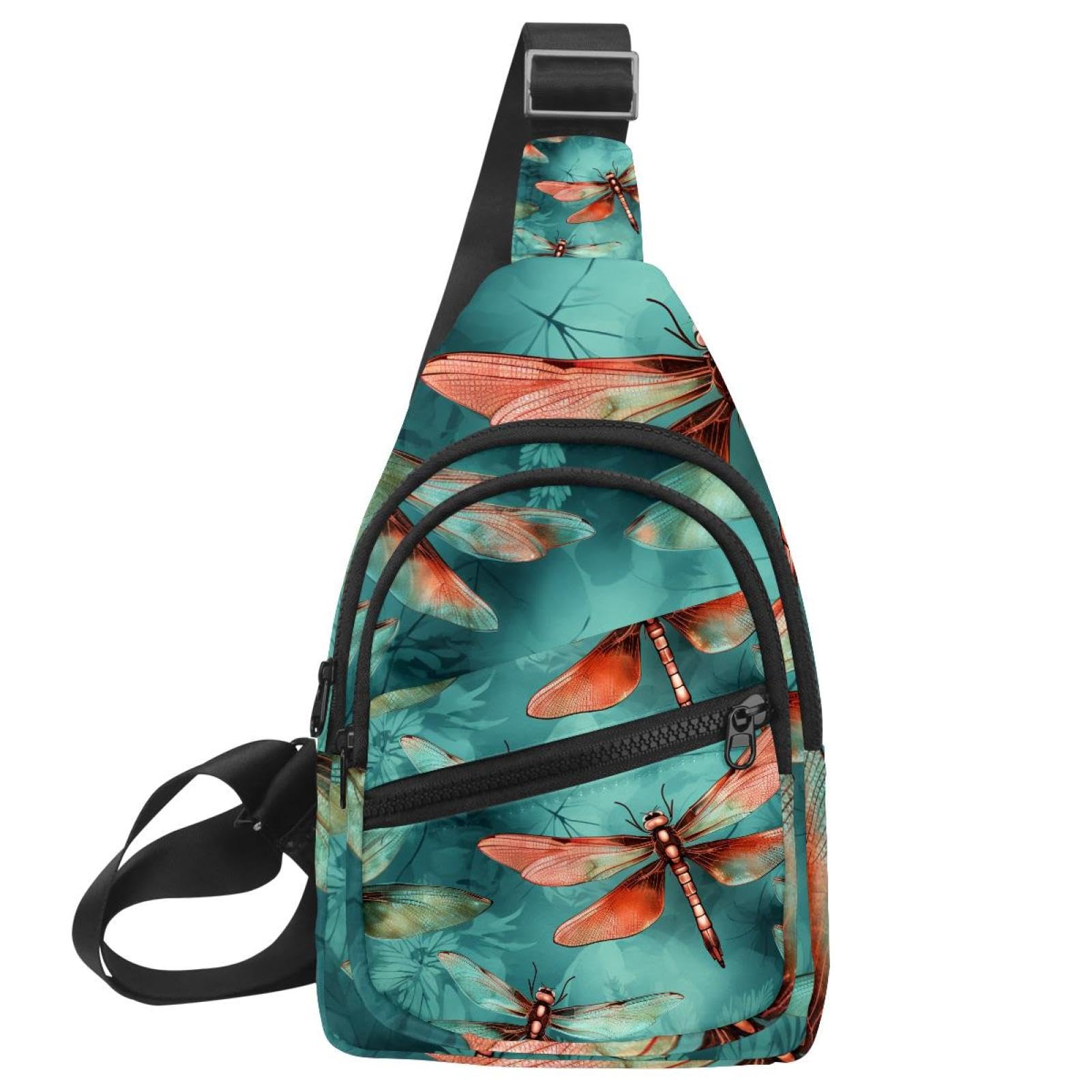 Sac à dos à bandoulière rouge libellule multicolore avec sangle réglable - 7