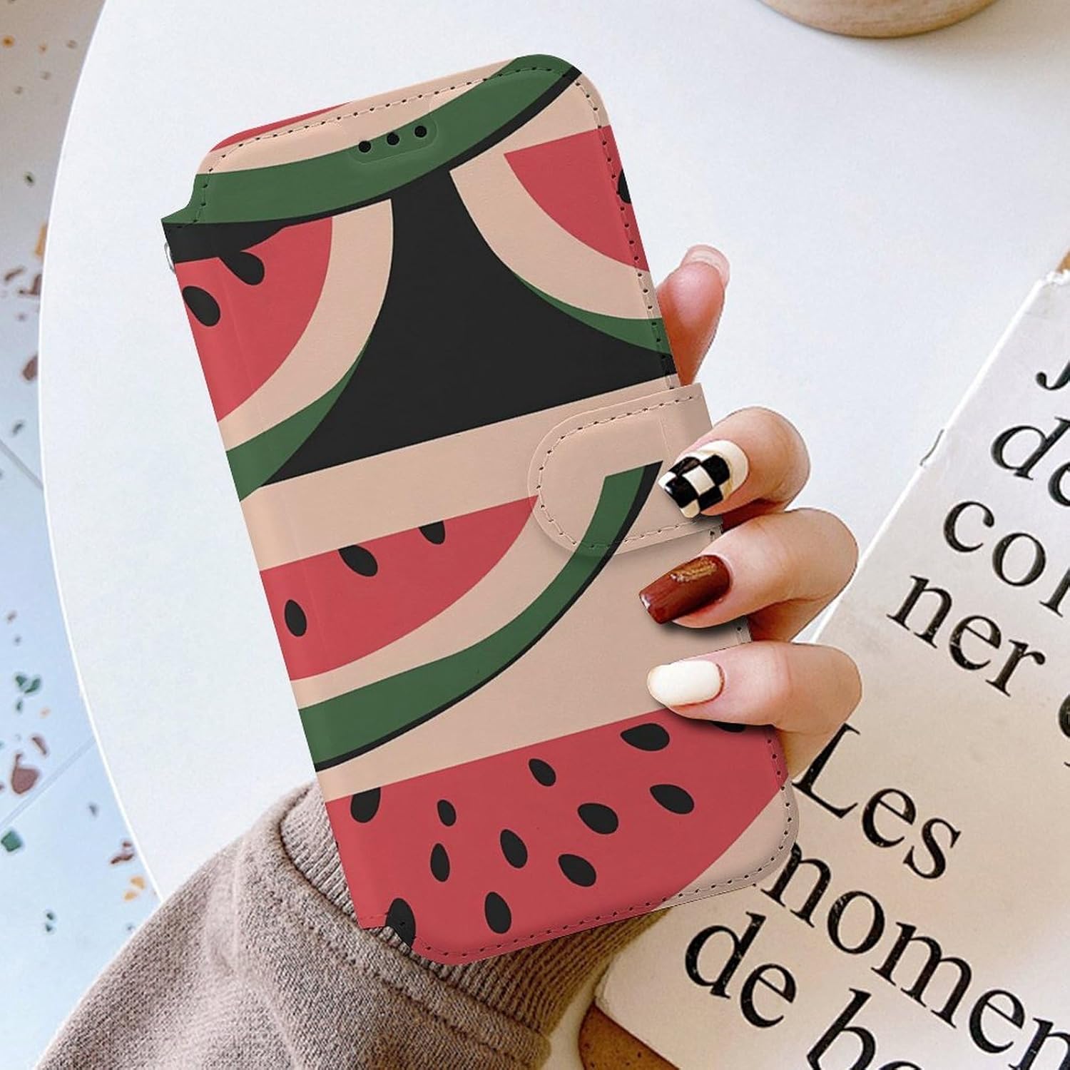 Watermelon Slices Compatible with iPhone 16/16 Plus/16 Pro/16 Pro Max/16 E Case Phone Wallet Card Holder Flip Cover with Wrist Strap