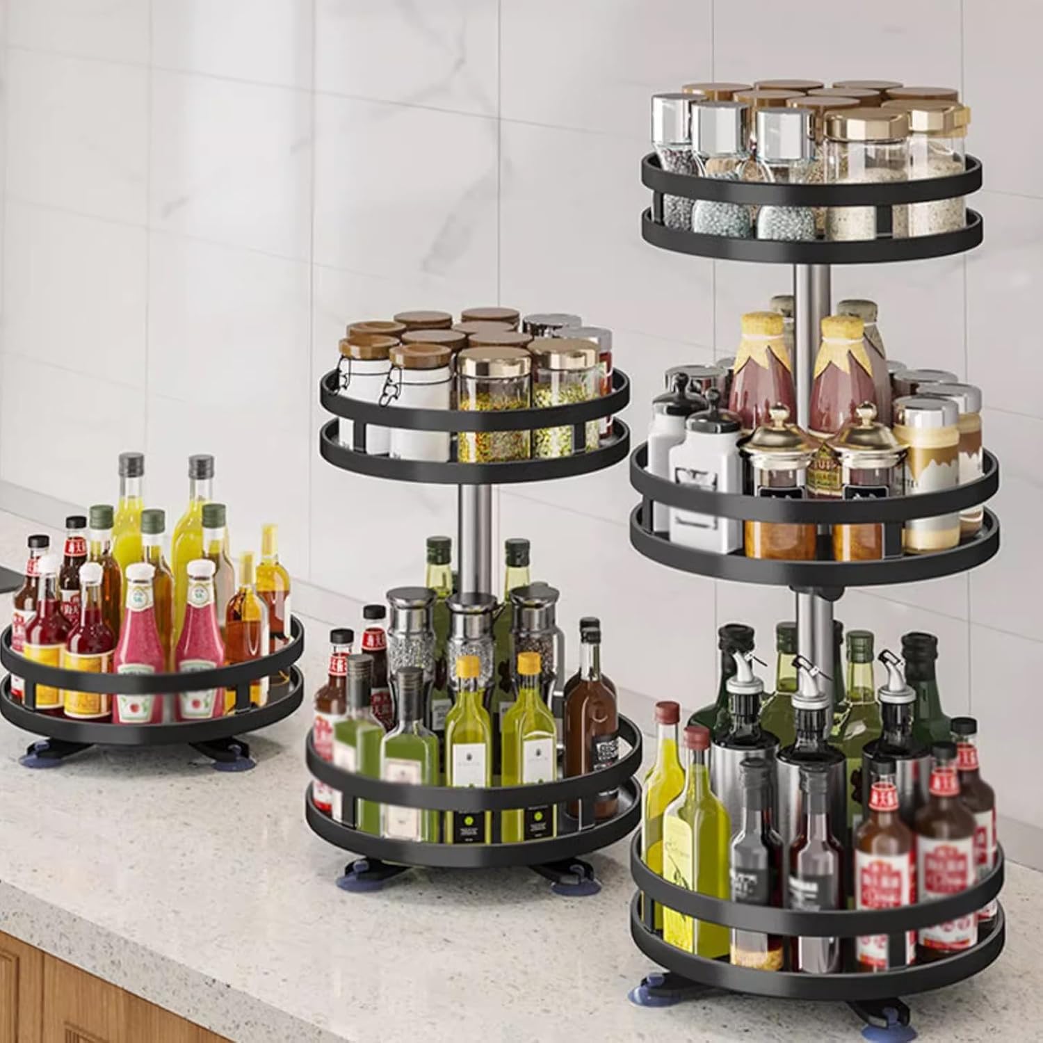 Especiero giratorio con estantes ajustables, plato giratorio de 360 grados para organización de cocina