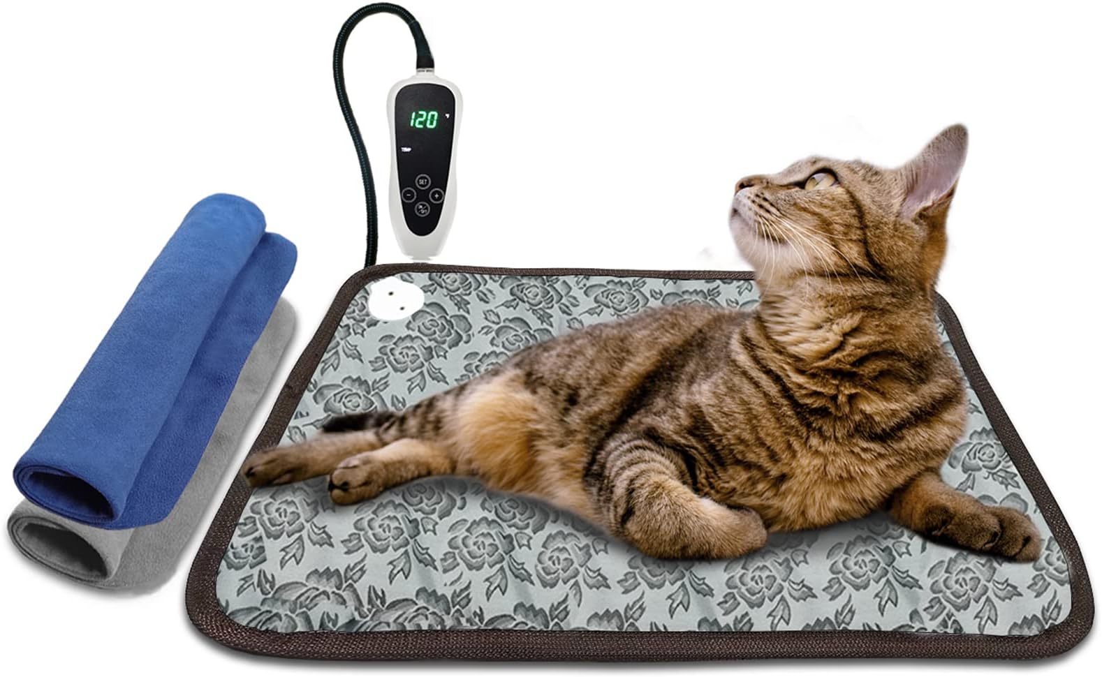 Cat Heating pad 18x18in for Cats Waterproof Smart Thermostat Switch, Adjustable Puppy Pet Heating Pad Mat Chew Resistant Steel Cord