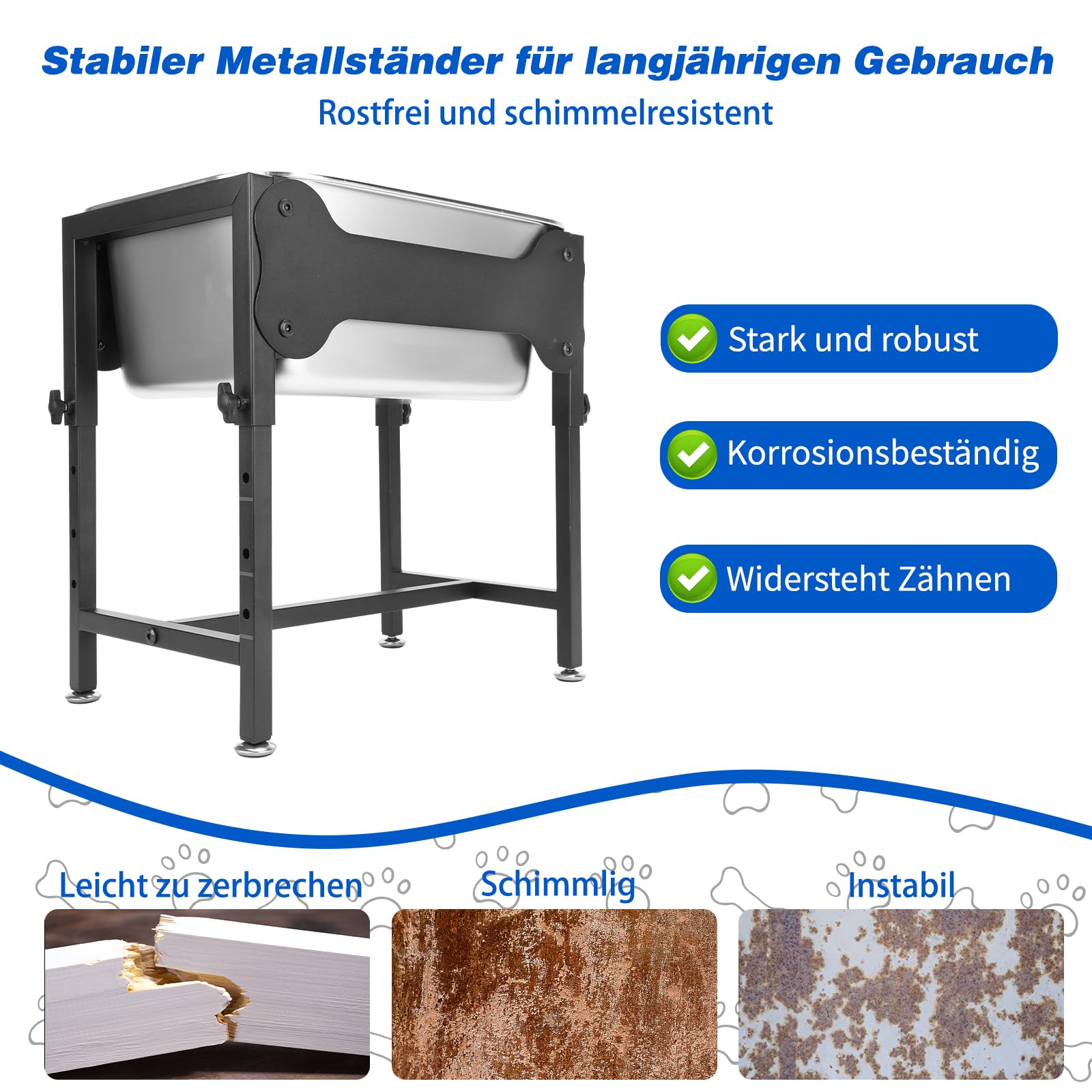 11.4 l erhöhte Hundenapf für große und sehr große Hunde Edelstahl-Hundenapf mit 4 Höhen verstellbarem Metall-Anti-Rutsch-Ständer Futternapf für Haustiere Für den Innen- und Außenbereich