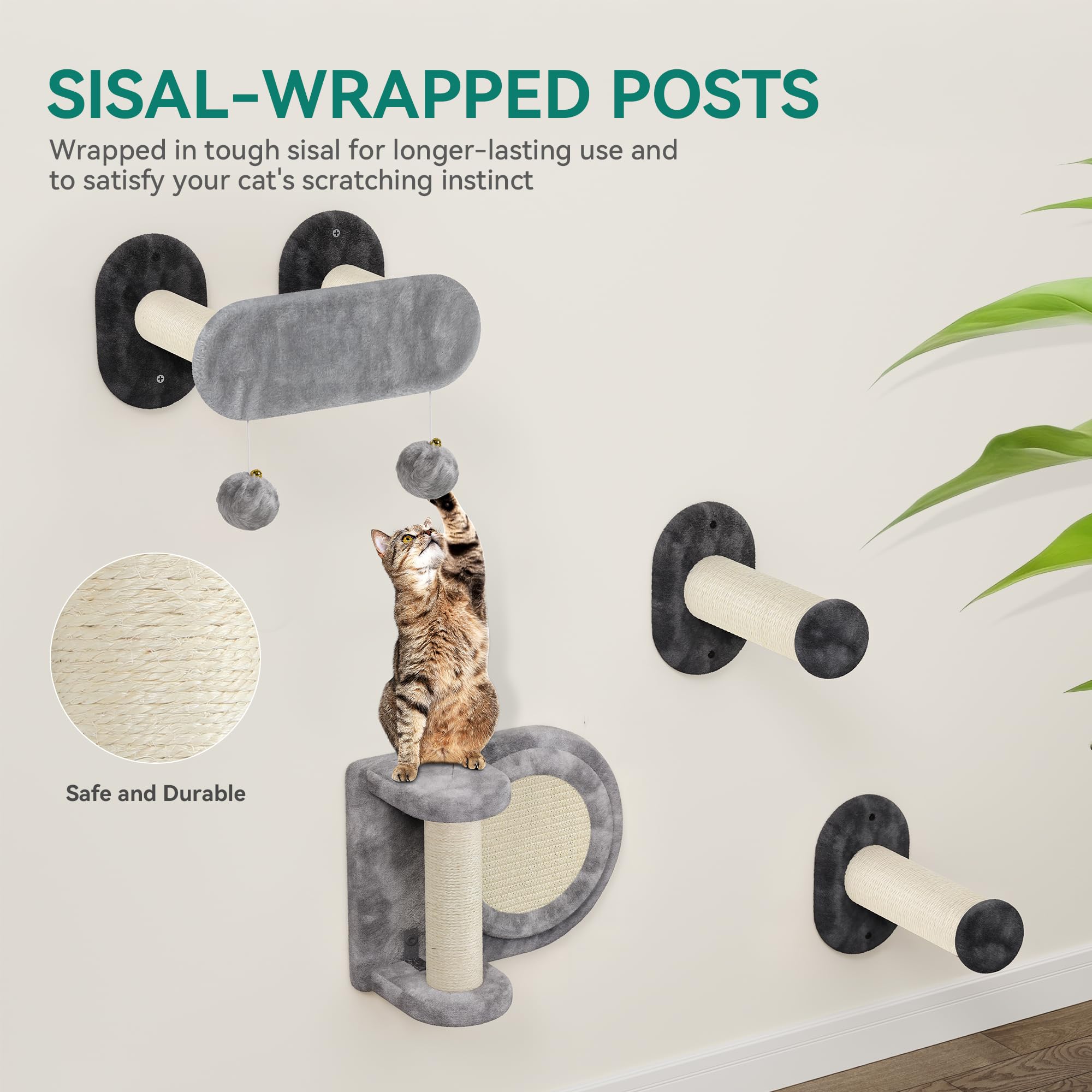 YITAHOME 11-Teiliges Stabiler Kletterwand Katzen Set aus Flanell, Katzenmöbel mit Katzenhaus, Katzenkratzbrett, Katzenhängebrücke, Katzenbett, Sisalsäule für Katze Schlafen Spielen Lounging