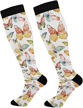 Watercolor Painted Butterflies Compression Socks for Women Men, Circulation Long Knee High Socks Casual Stocking Athletic Tube Sport Sock