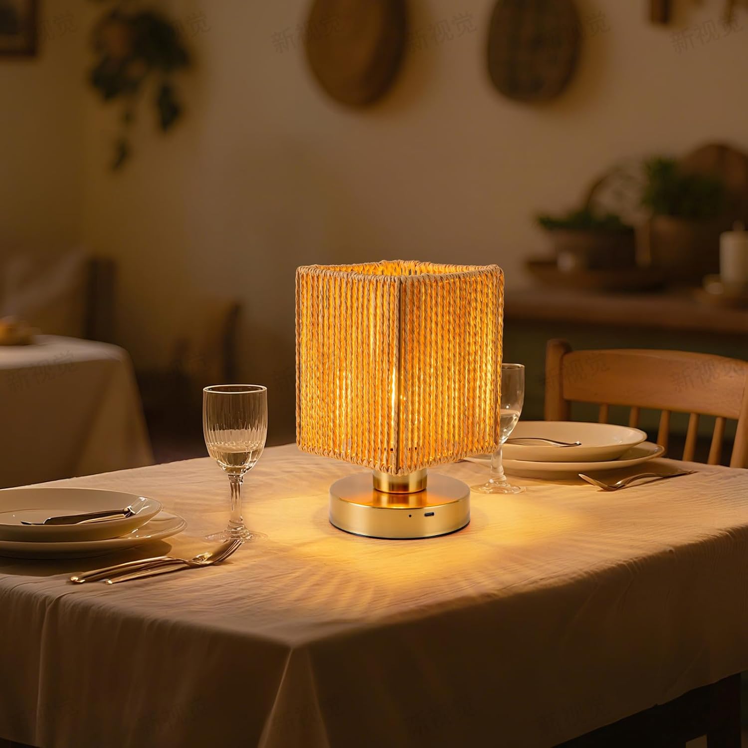 Rattan Table Lamp, 6000mah Battery Operated Table Lamp, Boho Small Desk Lamp, 3 Brightness Dimming for Bedroom Living Room Kids Room Touch Switch, Bulb Included