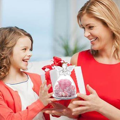 Miniatura 3 de Esmiome Regalos de ángel de rosa preservada para mujer, figuras de ángel de cristal, regalos del día de San Valentín para ella, rosa eterna, belleza