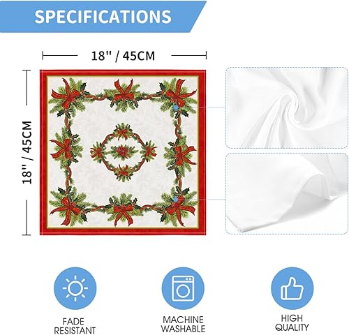 Miniatura 7 de Horaldaily Servilletas de tela de Navidad de 18 x 18 pulgadas, cinta dorada de Pascua para decoración de cenas, juego de 4 servilletas lavables