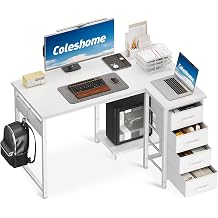 Coleshome Small Corner Desk with 4 Fabric Drawers 100 x 70 cm White