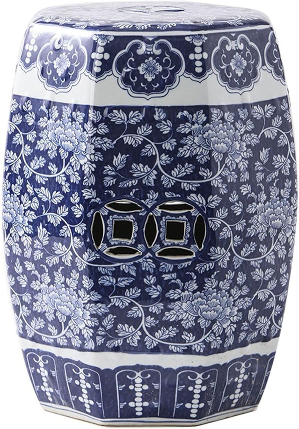 Drum Stool,Garden Stool, Decorative Ceramic Garden Stool, Glazed Hollow Hexagonal Celadon Shoe-Changing Stool Drum Stool for Outdoor Garden, Living Room, Terrace, Etc.