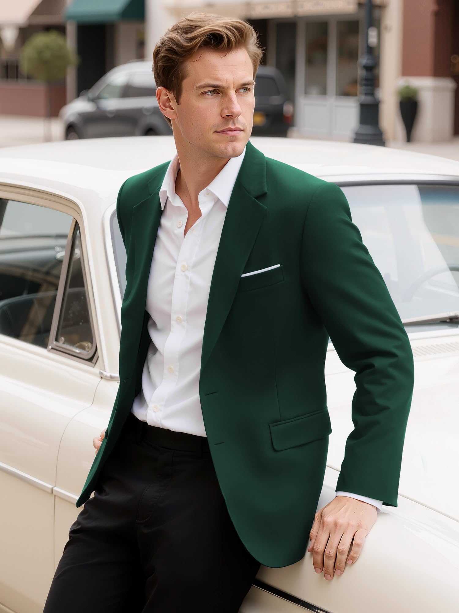 Blazer Homme Slim Fit 2 Boutons Chic et Élégant Veste de Costume Décontracté Légère pour Business et Mariage à Revers Étagés