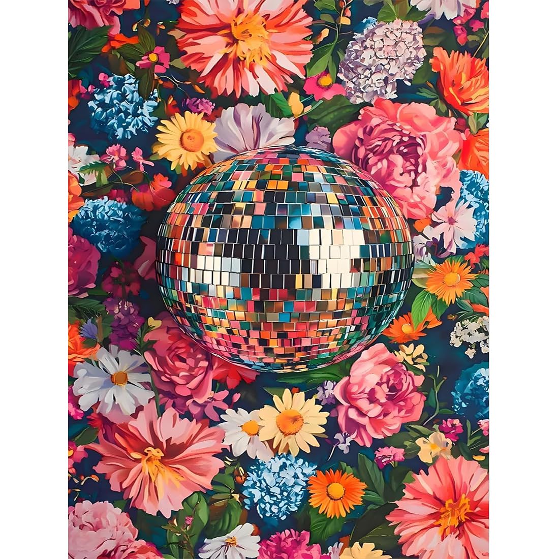 Tiwabb Cross Stitch 0725-10 Disco Ball Stamped Cross Stitch Kits For Adults - Flower Embroidery Kits For Beginners Adults,11 Ct Patterns Dimensions Counted Cross Stitch Kits For Adults Arts Craft 12X16 Inch