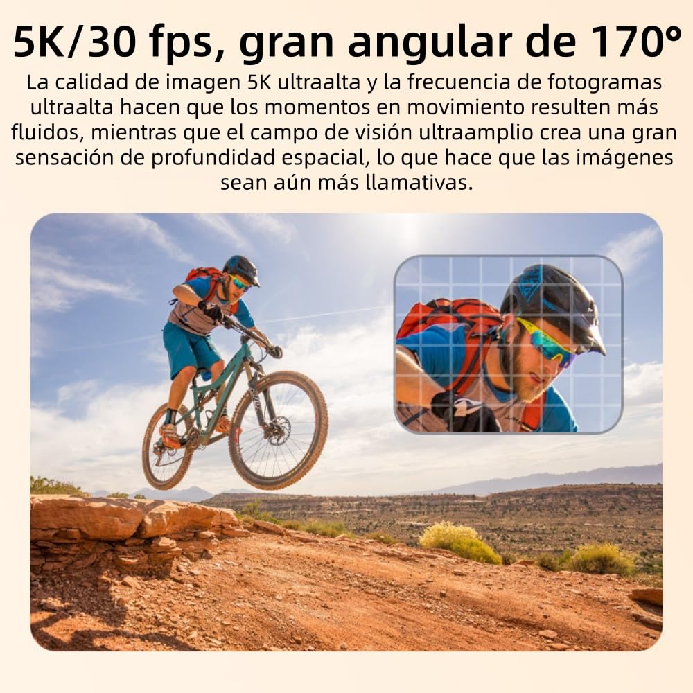MEIION kersens Camara accion Doble Pantalla Tarjeta de Memoria de 32 GB, 48MP WiFi, 170° Gran Angular Full HD EIS, 30m Impermeable para Bicicleta, Buceo y Moto