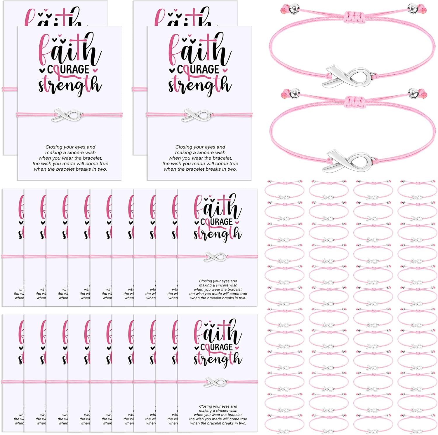 25/50 Pcs Breast Cancer Awareness Bracelet Gift for Woman Adjustable Pink Ribbon Bracelets Breast Cancer Survivor Gifts Jewelry