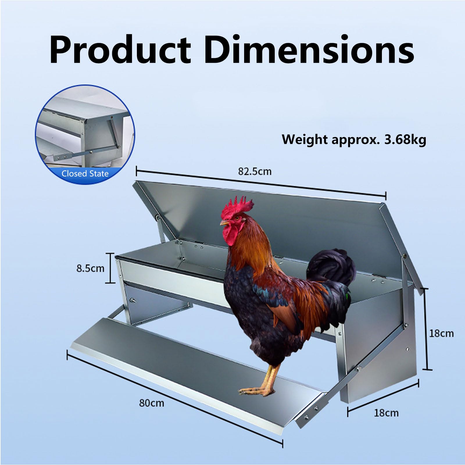 Comedero Automático para Pollos Comedero Galvanizado para Pollos de 4-9 Kg de Capacidad con Pedal y Tapa Resistente a la Intemperie para Aves de Corral, Faisanes y Patos(Size:Large - 82.5x18cm)