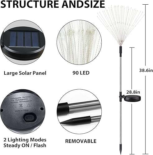 Miniatura 2 de Luces solares para jardín al aire libre, paquete de 4 luces solares de 360 luces LED de alambre plateado, luces solares impermeables para