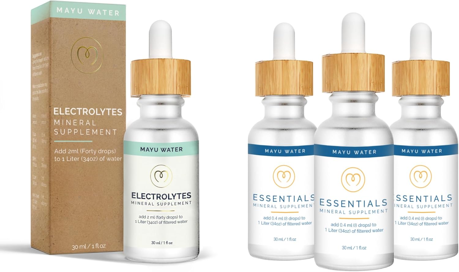 mayu, Trace Minerals (3 btl) + Electrolyte Drops (1 btl) Stock Up Kit, 70+ Balanced Trace Minerals w/Magnesium, Potassium, Concentrated Electrolyte, 494 Electrolytes/Serving w/Magnesium