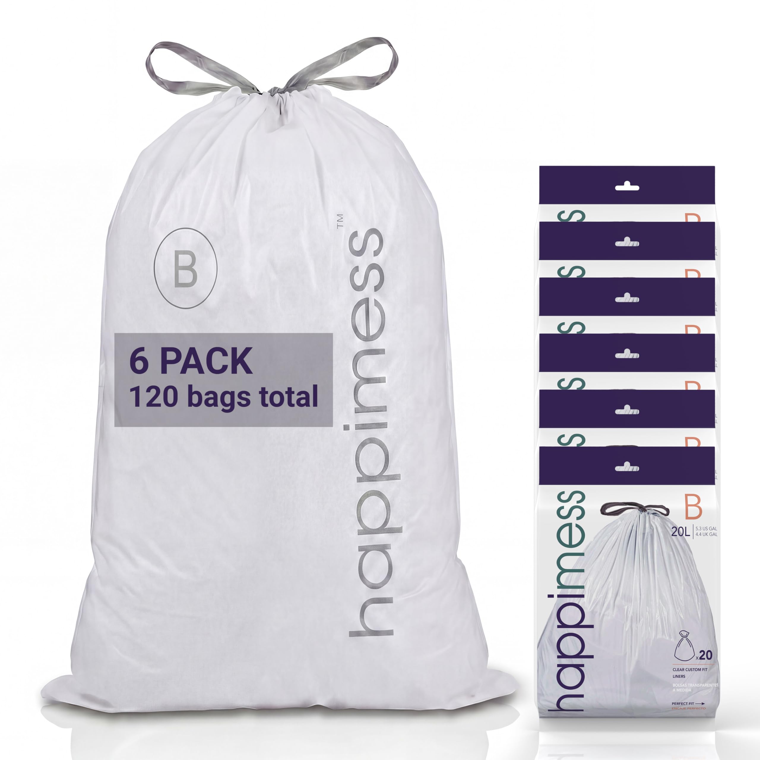 happimess Clear / 120 Count (Pack of 1) / 5.3 gallons Trash Bags