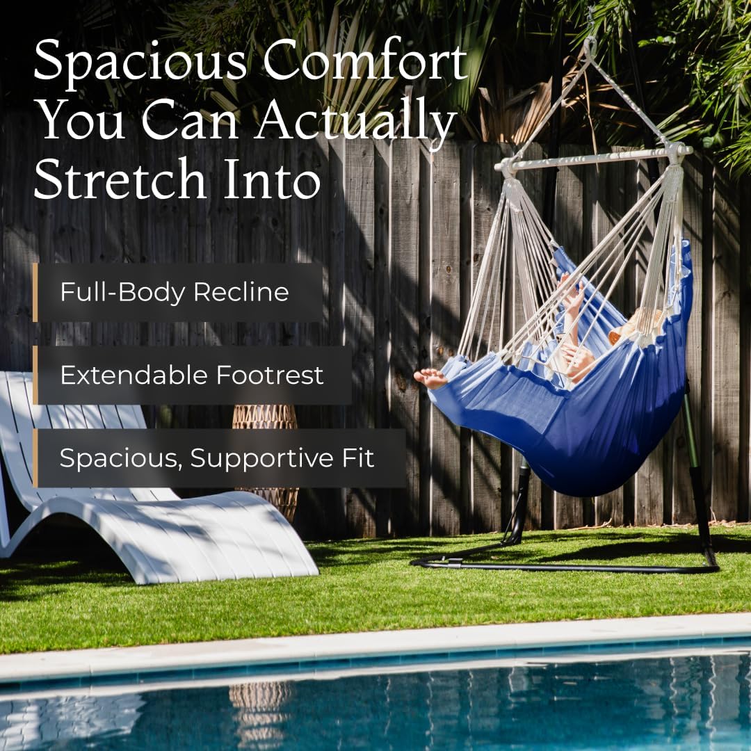 Hanging Hammock Chair Swing – Hanging Chair Outdoor & Indoor - Hammock Swing Chair – Quick & Easy Setup with Hardware Kit – Durable & Spacious Full Body Support – Holds 440 Lbs