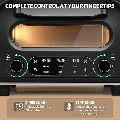 Miniatura 5 de Lagute Horno eléctrico para pizza, 12 pulgadas, para encimera, para interiores, con 6 ajustes preestablecidos, 850F de alto calor, componentes de