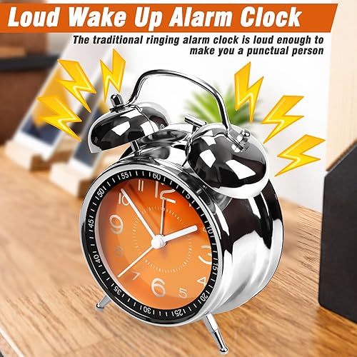 Miniatura 4 de AYRELY Reloj despertador súper ruidoso para adultos que duermen pesadamente, doble campana, retro, de 4 pulgadas, silencioso, sin tictac, cuarzo con